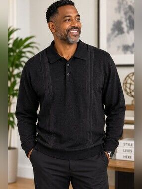 The Havanera Co Men’s XXL Black Cotton Polo Sweater NWT